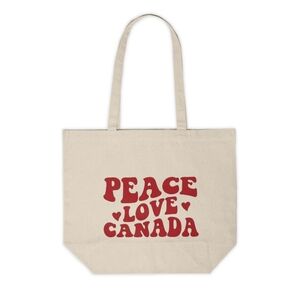Retro Groovy Peace Love Canada Custom Canvas Tote Bag